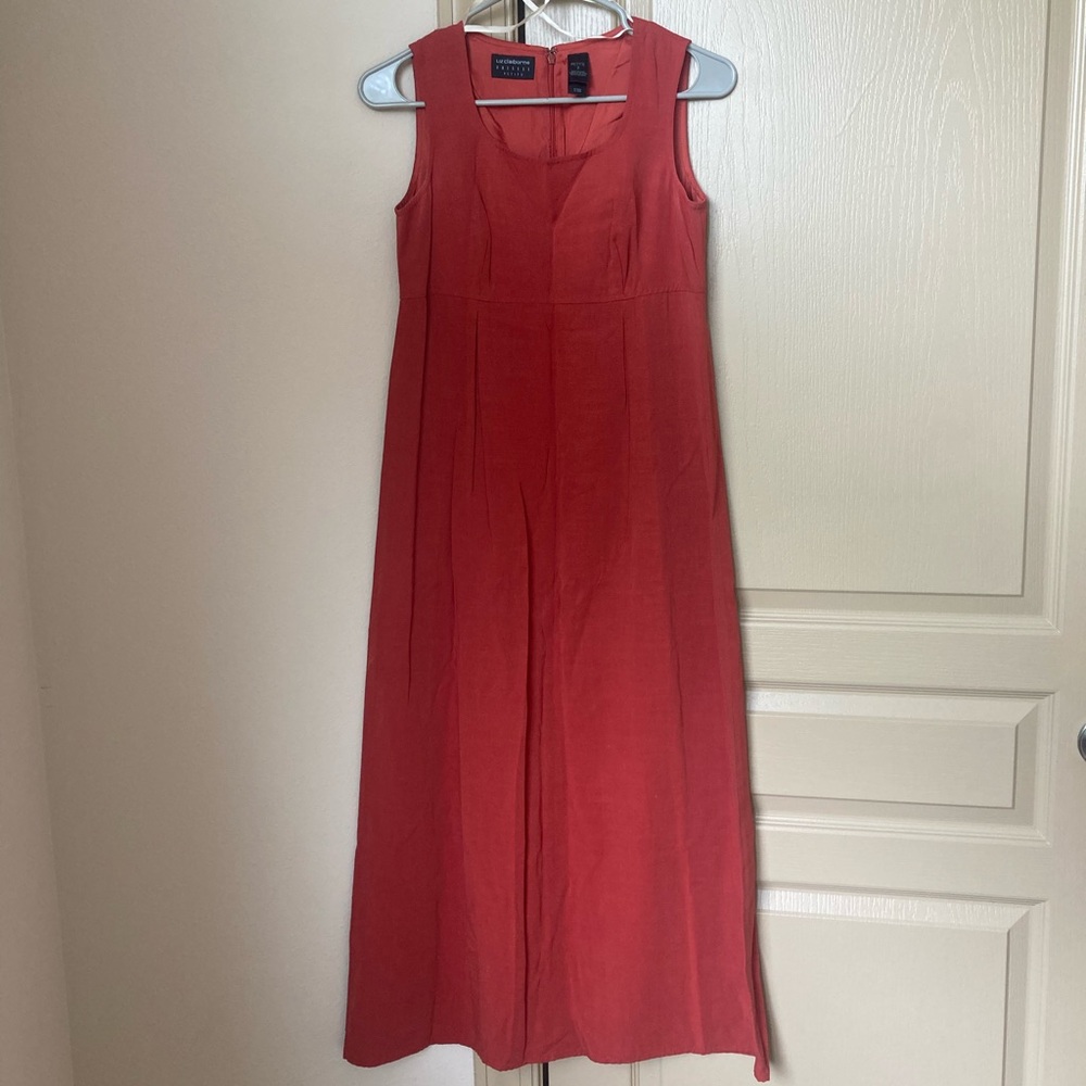 Vintage Liz Claiborne Dresses Petite Vibrant Dark Orange Sleeveless Midi Dress